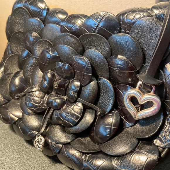 Brighton BLACK Flower Leather Camilla Shoulder Bag - Picture 10 of 12